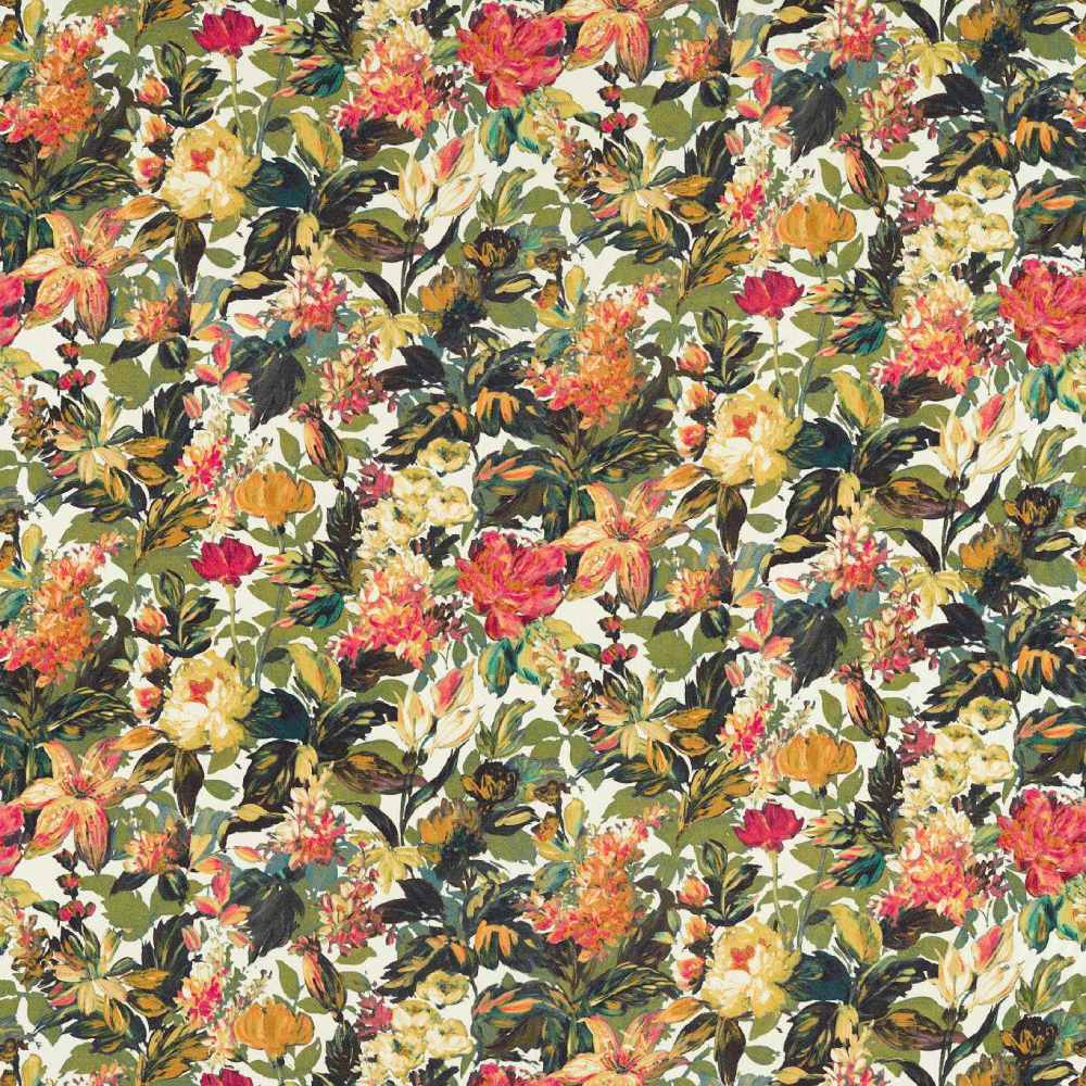 Clarke and Clarke Lilum in Olive/Raspberry